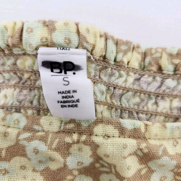 BP. Womens Size Small Linen Blend Puff Sleeve Smocked Back Crop Top - Picture 2 of 6